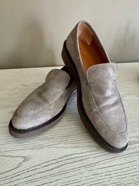 Aquatalia, Women’s Taupe Suede Slip-On Loafers